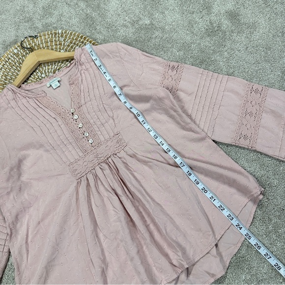 Sundance Spirit Lake Top Blouse Pintucks Ruffle Sleeve Boho Coquette in Pink L - Picture 16 of 16